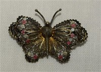 Vtg Silver Pierced Butterfly Brooch  Marked 500