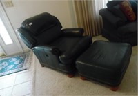 LEATHER RECLINING CHAIR AND MATCHING OTTOMAN