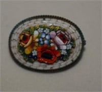 Vtg Micro Mosaic Italy Brooch - Floral Design