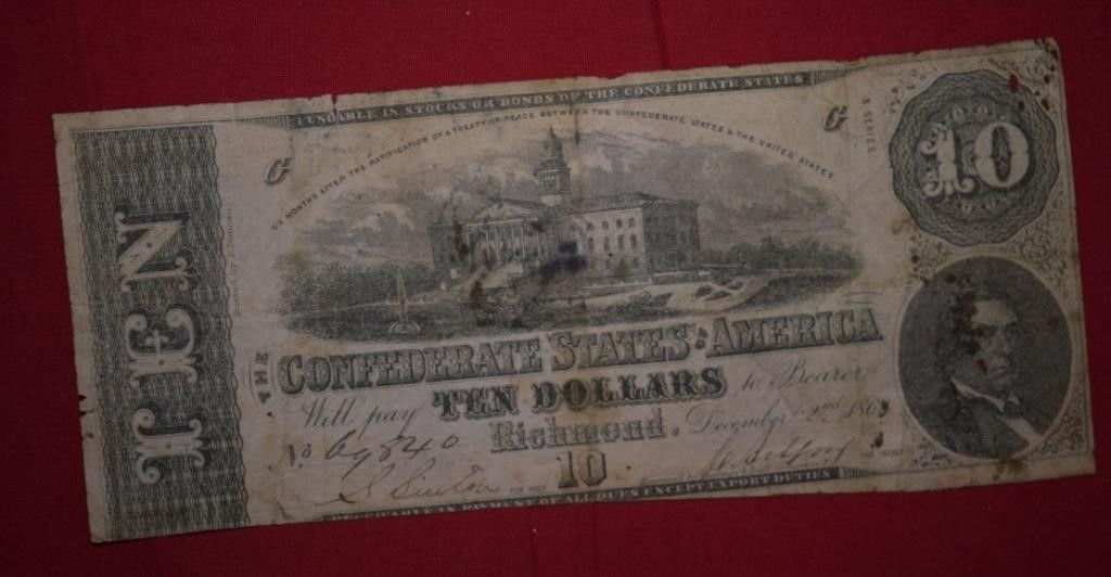 1862 Richmond Confederate $10 Note