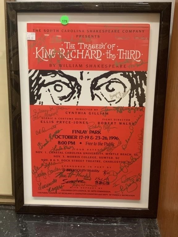 Cast signed play promo poster print framed to