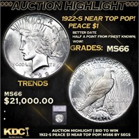 ***Auction Highlight*** 1922-s Peace Dollar Near T