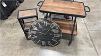 ROLLING CART, ACCENT TABLE & CLOCK