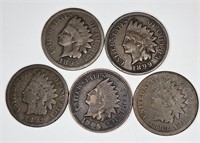 Lot of 5 Better Indian Head Cents