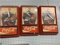 3 VINTAGE COKE CLOCKS- WORKING CONDITION UNKNOWN