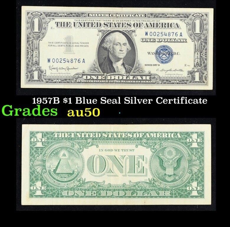 1957B $1 Blue Seal Silver Certificate Grades AU, A
