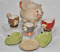 Vtg Magic Tea Pot, Animal Cups and Saucers