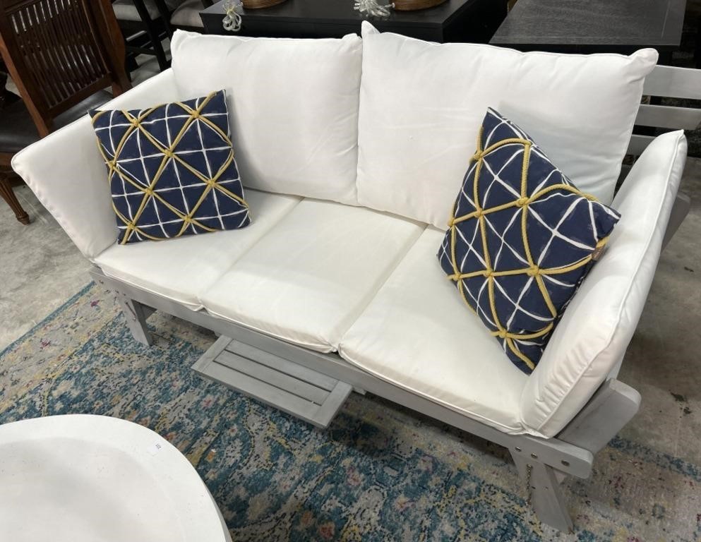 Modern Patio Sofa with Pull Out Table White