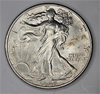 1945 s AU- BU Walking Liberty Half Dollar