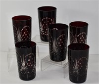 Six Vintage Ruby Cut to Clear Glass Tumblers