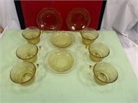 *AMBER DEPRESSION GLASS 4 SAUCERS & 6 CUPS