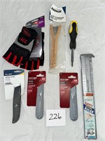 Gloves, Utility Knives, Cutting Ruler, Screwdriver