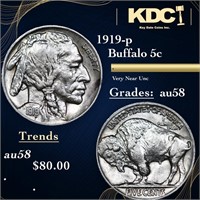 1919-p Buffalo Nickel 5c Grades Choice AU/BU Slide