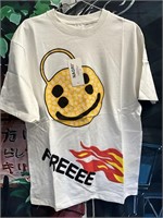 New FREEEE Smiley Printing T-Shirt Flame Graphics