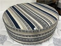 Large Round Upholstered Ottoman Blue Stripe boho