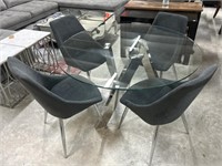 Modern Glass Top Dining Table w/ 4-Gray Chairs