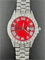 White Sapphire & White Gold Red Face Watch