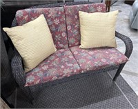 Resin Rattan Patio Loveseat with Floral Cushions