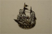 Vtg Pierced Silver Sailing Ship Brooch  Marked 800