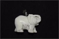 Trunk Up Carved & Polished Stone Elephant Pendant