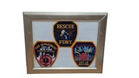 3 Vintage NYFD New York Fire Patches in Frame