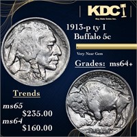 1913-p ty I Buffalo Nickel 5c Grades Choice+ Unc