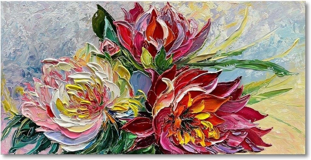 SM3813  YI034 Red Flower Oil Painting 24x48