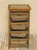 Wooden and Rattan Four Tiered Storage Cabinet.