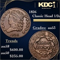 1826 Classic Head half cent 1/2c Grades Select AU
