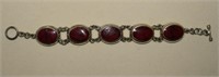 Sterling & Red Polished Stone Bracelet   Mexico
