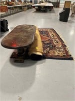 ORIENTAL AREA RUG, WOODEN COFFEE TABLE