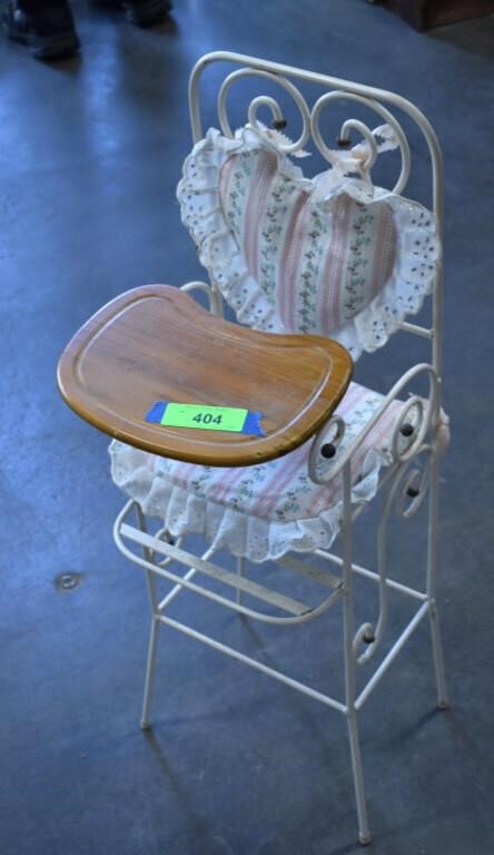 Metal Doll High Chair w/Wood Tray