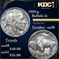 1929-p Buffalo Nickel 5c Grades Choice AU/BU Slide