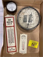 2 ANTIQUE METAL ADVERTISING THERMOMETERS, 2