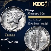 1945-p Mercury Dime 10c Grades GEM Unc