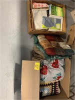 2 BOXES OF SOFT GOODS, BLANKETS, SEAT CUSHION