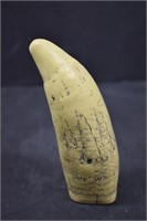 Resin Faux Whale Tooth Scrimshaw Ship