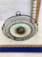 Victorian Hand Twisted Wire Basket w/ Portrait