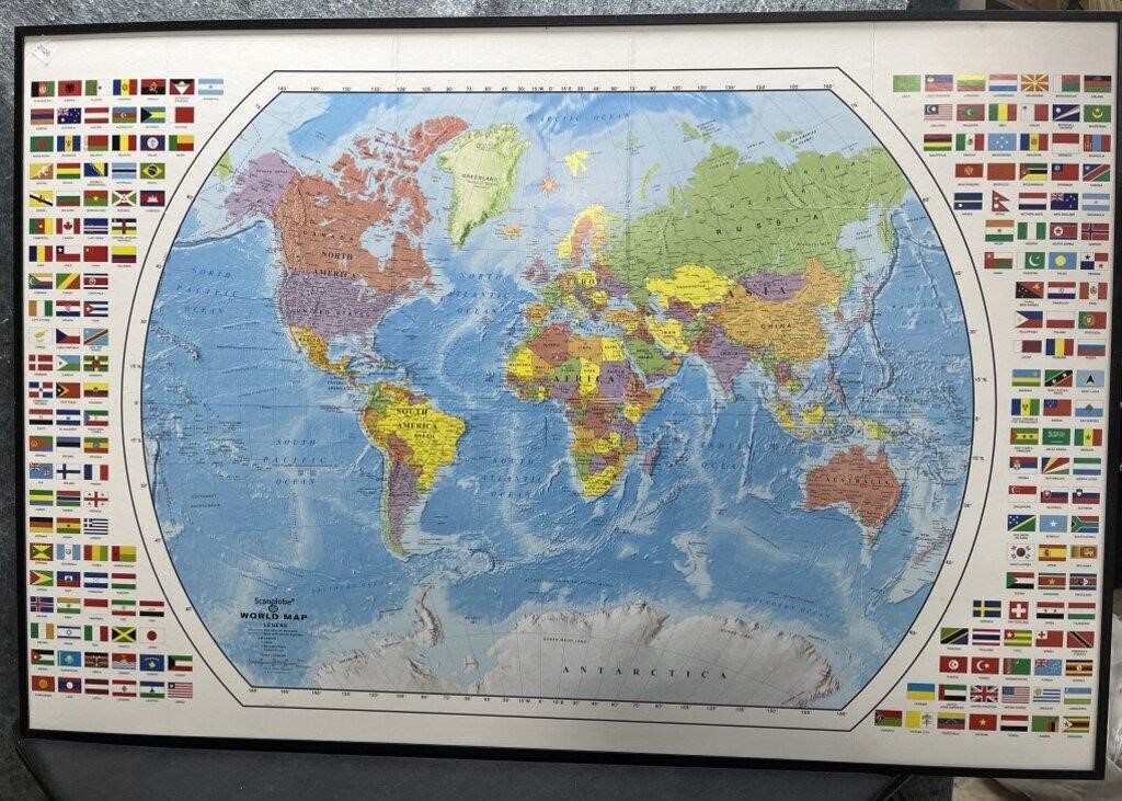 World Map with Maps, Framed in Black