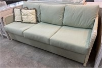 Wicker Sleeper Sofa , Upholstered in Green /
