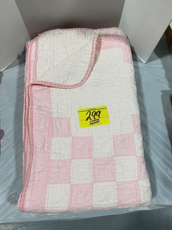 PINK CHECKERBOARD HAND STITCHED QUILT