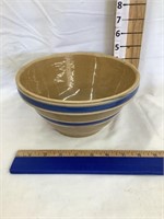8” Yellow Ware Bowl w/ Light Blue Bands
