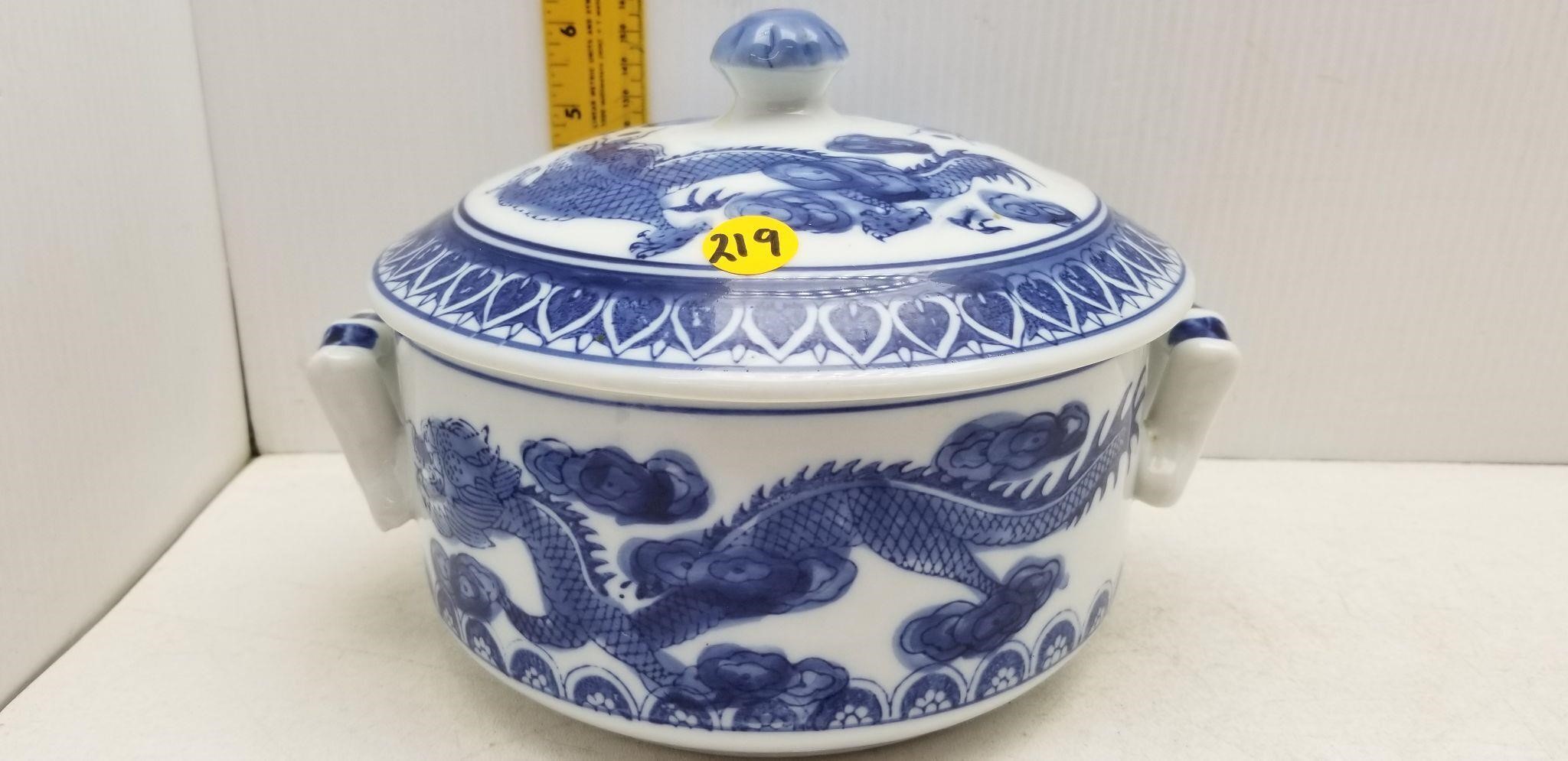 7X4 DOUBLE DRAGON CHINOISERIE BOWL W/ LID