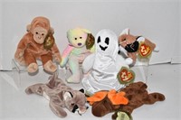 Six TY Beanie Babies w/Tags. Ghost. Moose. Cat