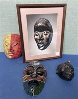 African Wall Art , 1 Picture  , 3 Masks