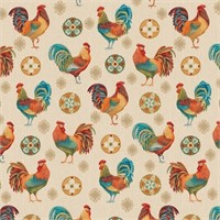P497  David Textiles Rooster Medallion Fabric 1 yd