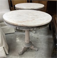 Pair of Side Tables Concrete Base, Wood Top/Marble