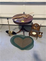 WOODEN ACCENT TABLE, CHILD POTTY CHAIR, BRAIDED