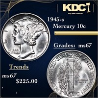 1945-s Mercury Dime 10c Grades GEM++ Unc
