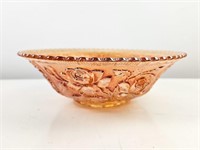 Amber Carnival Glass Bowl Rose Pattern